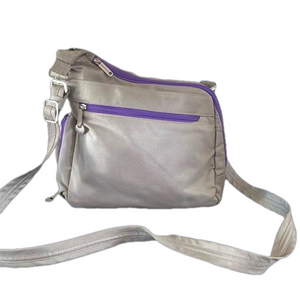 Travelon Anti Theft Crossbody Nylon gray with purple detail